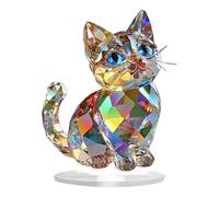 Figurine décorative de chat multicolore - Jolie décoration de table en acrylique - Chat coloré 2D - Miniature debout - Présentoir décoratif ludique pour chambre d'enfant et bureau