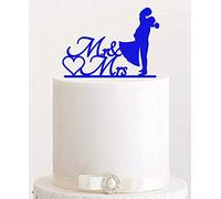 Figurine décorative de couple qui s'embrasse pour gâteau de mariage à étages bleu foncé