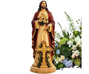 Figurine décorative d'extérieur en résine avec lumineuse à LED | Statue Sainte Mère Marie pour jardin, terrasse, balcon, pelouse, cour, église