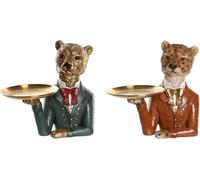 Figurine décorative DKD Home Decor 17,5 x 11 x 23,5 cm bleu or marron léopard colonial (2 pièces)