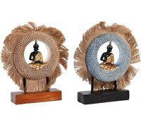 Figurine décorative DKD Home Decor Beige Bleu Bouddha Résine Orientale Jute (19 x 6 x 25 cm) (2 pièces)