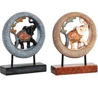 Figurine décorative DKD Home Decor Eléphant Beige Bleu Métal Résine Coloniale (19,5 x 6,3 x 25,5 cm) (2 pièces)