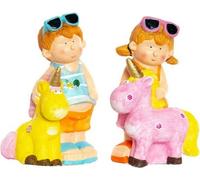 Figurine décorative DKD Home Decor Fibre de verre Bleu Rose Licorne Enfants 23 x 19 x 40 cm Méditerranée