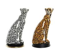 Figurine décorative DKD Home Decor Noir Orange Blanc Léopard Résine Coloniale 16 x 16 x 32 cm