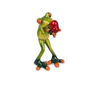 Figurine décorative grenouille amoureuse avec cœur vert Hauteur 14 cm Largeur 7 cm Poly Formano