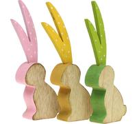 Figurine décorative Lapin Longue Oreille Bois 15cm Set de 6 Pâques Déco Printemps Pastel