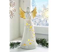 Figurine décorative LED ange "Ailes d'or" en porcelaine, blanc / or, hauteur 25 cm, décoration de Noël, figurine d'ange