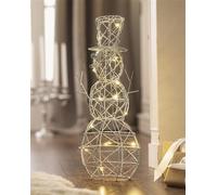 Figurine décorative LED "Bonhomme de neige" en métal argenté, 50 cm de haut, guirlande lumineuse intégrée, décoration d'hiver, décoration de Noël