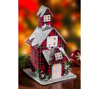 Figurine décorative LED "Église" à carreaux rouges, 30 cm de haut, décoration de Noël, décoration d'hiver, décoration lumineuse