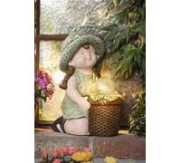 Figurine décorative LED solaire "Jeune fille" avec boule lumineuse, en polyrésine, résistante aux intempéries, figurine de jardin, balcon & décoration de jardin pour l'extérieur