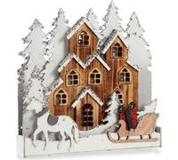 Figurine décorative Lumière Noël Village 44 x 44,5 x 6 cm Bois Marron Blanc