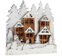 Figurine décorative Lumière Noël Village 44 x 44,7 x 6 cm Bois Marron Blanc