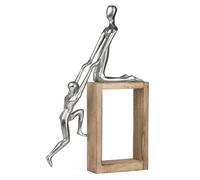 Figurine décorative moderne en aluminium sur socle en bois de manguier - 27,8 x 7 x 42,5 cm - Sculpture au design symbolique - Figurine abstraite de partenariat ou d'amitié