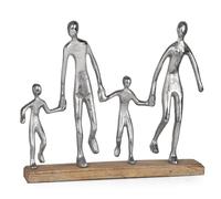Figurine décorative moderne Famille 4 personnes sur socle en bois 37 x 8,5 x 31 cm - Sculpture élégante pour salon, bureau ou buffet - Symbole de cohésion d'amour et de temps partagé