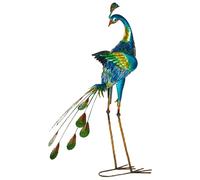 Figurine Décorative Paon AccessoireExtérieur Décoration de Jardin en Métal Bleu