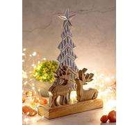 Figurine décorative Sapin de Noël Cerf 20x31cm Décoration de Noël Bois de mangue Aluminium