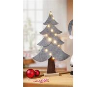 Figurine décorative "Sapin" en feutre, avec éclairage LED, gris, hauteur 56 cm, décoration hivernale