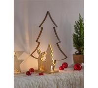 Figurine décorative "Sapin et cerf" en métal au design rouille & bois, avec éclairage LED, décoration de Noël