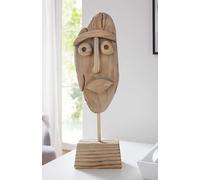 Figurine décorative "visage" en bois, naturel, sur socle, hauteur 46 cm, sculpture moderne, masque, masque en bois