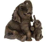 Figurine d'éléphant Assis avec éléphanteau - Out of Africa - Décoration contemporaine - Boîte Incluse, Marron Foncé