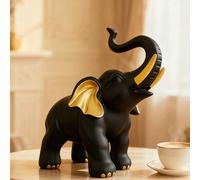Figurine d'éléphant porte-bonheur - Options élégantes noir et blanc, sculpture en résine avec des accents dorés, décoration artistique moderne, convient pour les étagères, le salon, le bureau et le ca