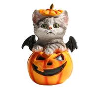 Figurine d'Halloween en résine pour chat - Sculpture de citrouille - Motif animal de compagnie - Ornements décoratifs d'Halloween pour tables, étagères ou intérieurs - Décoration thématique parfaite