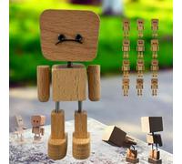 Figurine d'homme en bois secouant, charmante petite figurine en bois qui se balance avec 12 expressions magnétiques, déstressant le corps, décoration de tableau de bord amusante, cadeau créatif pour