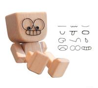 Figurine d'homme en bois secoué fabriquée à la main avec 12 visages magnétiques et fleurs séchées - Décoration interactive de tableau de bord de voiture avec base antidérapante - pour camion, VUS