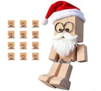 Figurine d'homme en bois secoué faite à la main avec 12 expressions magnétiques interchangeables, décoration rustique en grain naturel pour tableau de bord de voiture, bureau ou étagère (C)