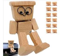 Figurine d'homme en bois tremblant, Charming Little Wooden Figure That Sways Desktop Ornament - Handmade Shaking Feet Wooden8x5cm Doll, Ideal for Home, Study, Living Room and Car Dashboard Decoration