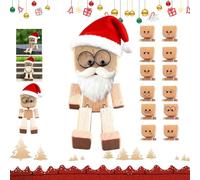 Figurine D'homme En Bois Tremblant, Série Noël, Poupée En Bois Faite Main Aux Pieds Tremblants Portant Un Bonnet De Père Noël Avec 12 Expressions Magnétiques, Cadeaux Créatifs Pour Les Déplacements