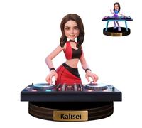 Figurine DJ féminine personnalisée, bibelot, portrait, caricature, plaque nominative, plaque personnalisée, dessin animé, producteur de musique Deejay, sculpture ornement en acrylique, plaque unique