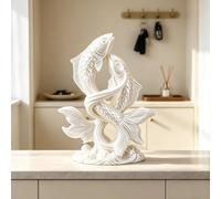 Figurine double poisson imprimée en 3D, PLA blanc, cadeau unique de | Paire de statues de poisson blanc lisse, base stable, pour bureau ou étagère, légère et facile à nettoyer, prête à offrir