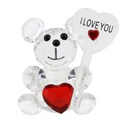 Figurine d'ours en de Verre coupé à Collectionner, Signe I Love You, Ornement Artisanal en Forme d'ours en avec cœur Rouge | Figurine Animale en avec Panneau, Jolie