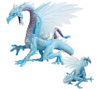 Figurine Dragon Sculpture Figurine, Figurines de Dragon Réalistes - Mini d'action Statue Volante Décoration de Gâteau Fête d'anniversaire, Bleu 12 cm