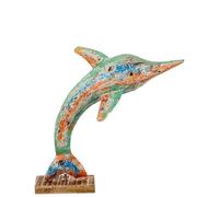Figurine d'un Dauphin en métal avec Base en Bois Bleu, Vert et Orange 53 x 23 x 48 cm