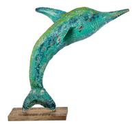 Figurine d'un Dauphin en métal avec Base en Bois en Bleu et Vert 119 x 61 x 123 cm
