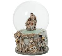 Figurine d'une Boule de Neige avec la Sainte Famille dans des Tons naturels et dorés 5 x 13 x 10 cm