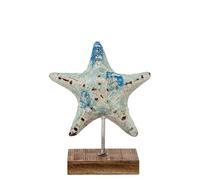 Figurine d'une étoile de mer en métal et Base en Bois en Bleu et Blanc 21 x 10 x 28 cm