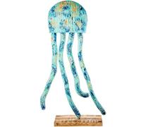 Figurine d'une méduse en métal avec Base en Bois en Bleu et Vert 48 x 38 x 65 cm