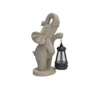 Figurine Éléphant de Jardin avec Lanterne Décorative Résine Grise 26x13cm Statue Résistante Intérieur Extérieur