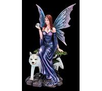 Figurine elfe avec boule de diseur de bonne aventure et loup | Statue d'elfe Ange