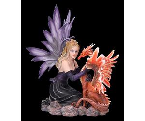 Figurine elfe avec dragon de feu 41 cm | Figurine décorative elfe dragon phénix
