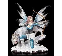 Figurine elfe avec flèche & arc et loup | Tueuse Guerrier Statue de Fairy