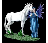 Figurine elfe Mythica avec licorne, 29,5 cm, en pierre artificielle, peinte à la main, amitié, âme sœur, statue décorative fantaisie