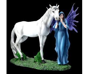 Figurine elfe Mythica avec licorne, 29,5 cm, en pierre artificielle, peinte à la main, amitié, âme sœur, statue décorative fantaisie
