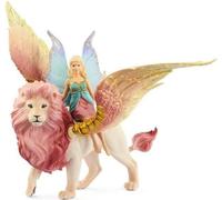 Figurine Elfe sur lion ailé, Figurine fée détachable chevauchant un lion rose magique avec des parties mobiles, figurine magique