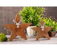 Figurine en bois étoile set de 2 avec tête de cerf 25/19cm Présentoir bois de mangue aluminium