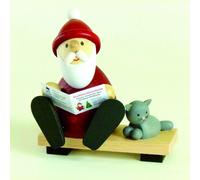 Figurine en Bois Père Noël Avec Journal sur un Banc Hxl 9x8, 5cm Neuf Seiffen