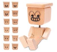 Figurine en bois vacillante, charmante petite figurine en bois, décoration de voiture, figurine de voiture en bois, avec pieds mobiles, figurine de bonhomme en bois avec 12 expressions